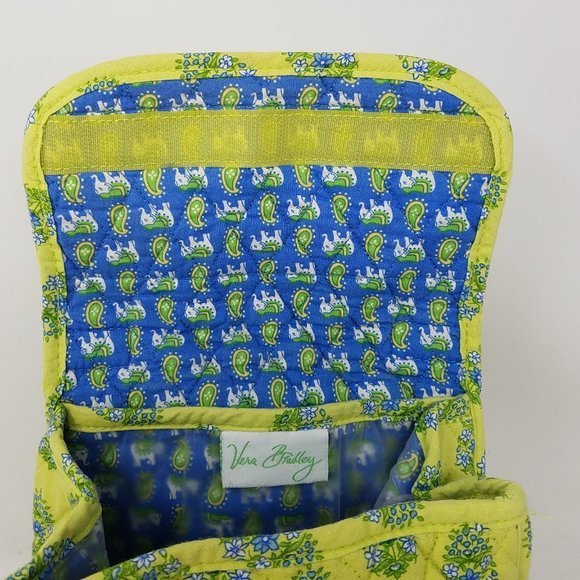 Vera Bradley bag lime green with blue‎ floral quilted lunch sack - Picture 7 of 10